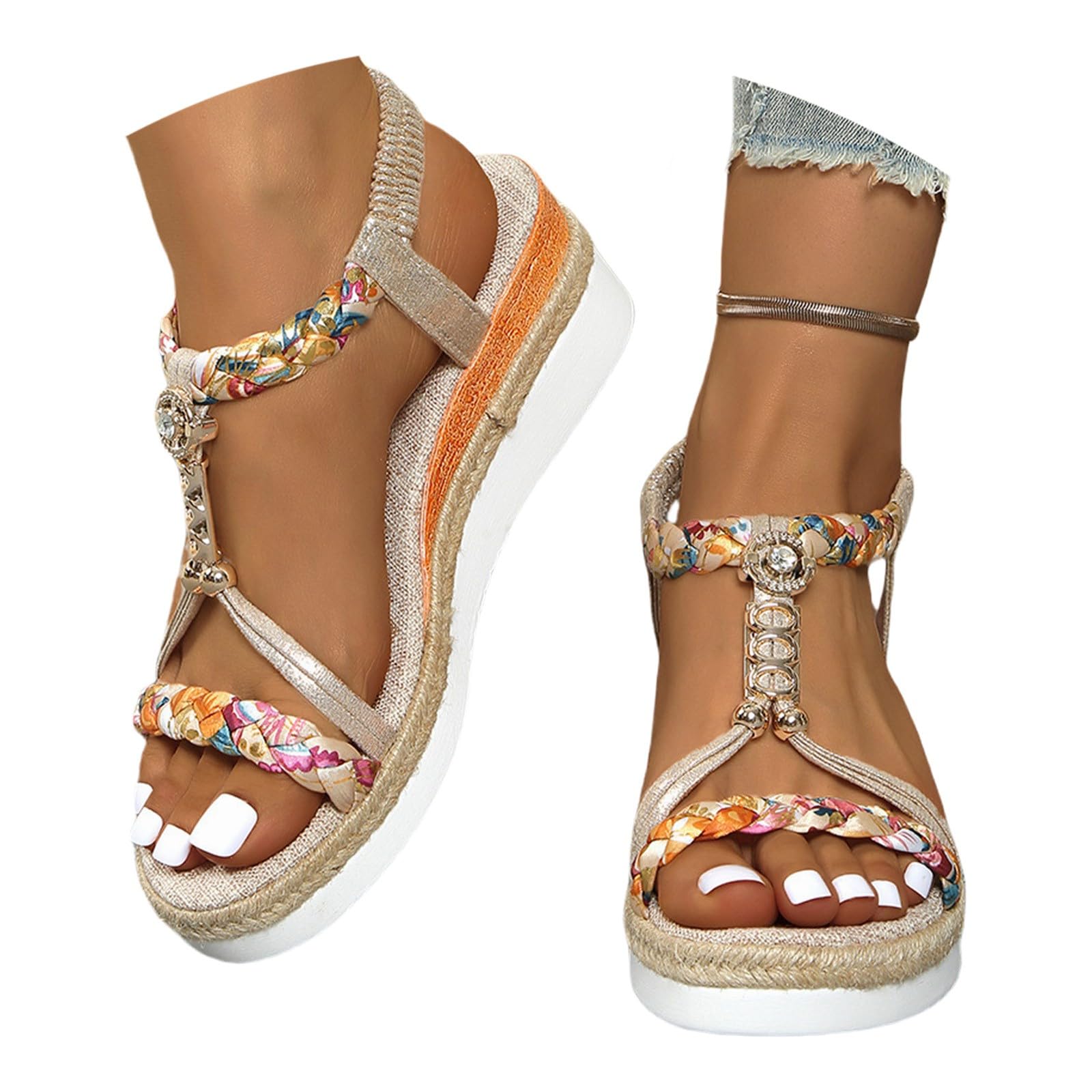 Generico Sandalidonna Estive Eleganti Estivi Con Zeppa Da Donna Traspiranti Antiscivolo Punta Comodi Sandali Semi-Rimorchio Scarpe Donna Ortopediche Aperte Ortopedici Comfort 36 Sandalo Oro 39