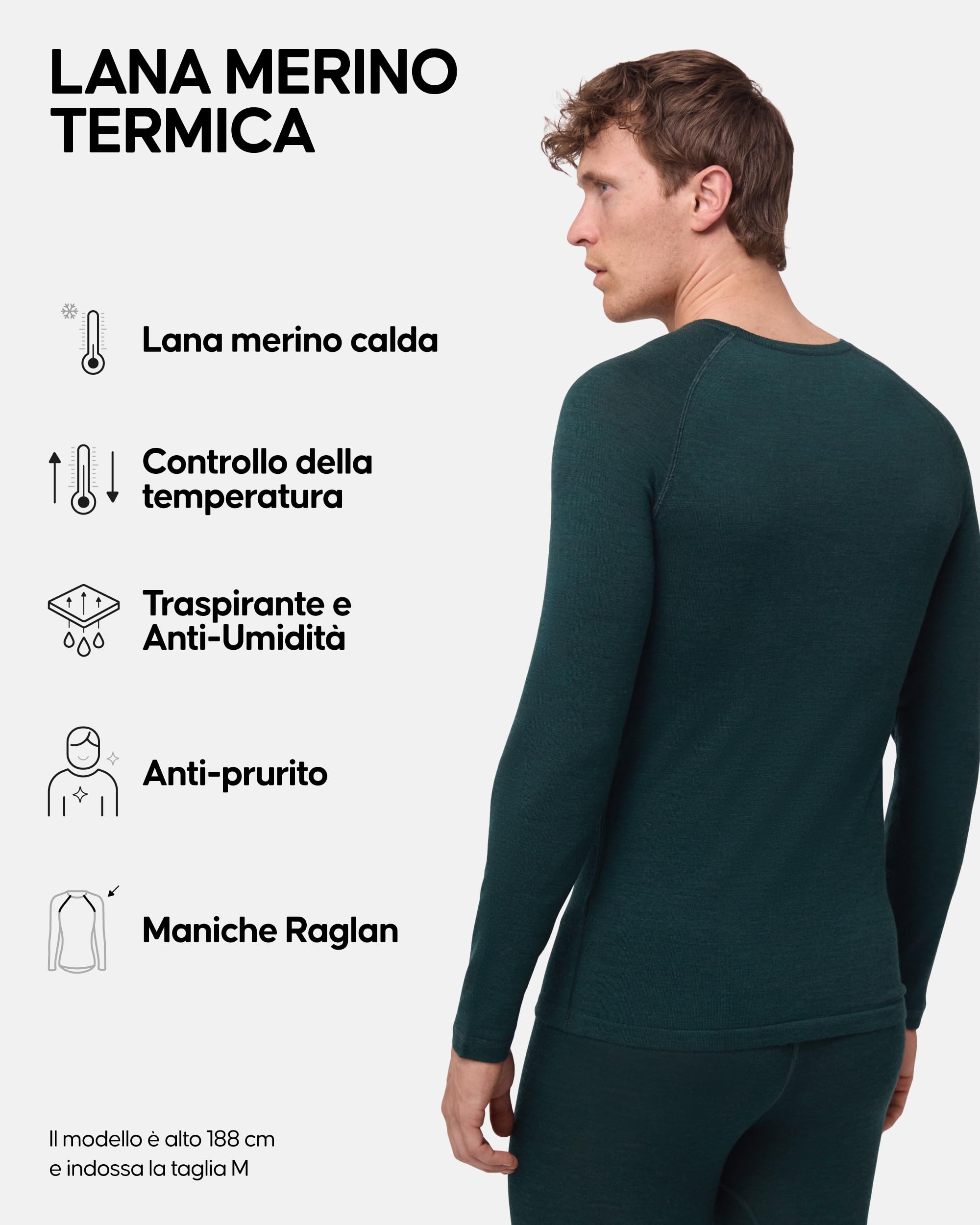 DANISH ENDURANCE Maglia Termica Uomo in Lana Merino, Manica Lunga, per Sci, Trekking, Escursionismo con o Senza Chiusura Zip