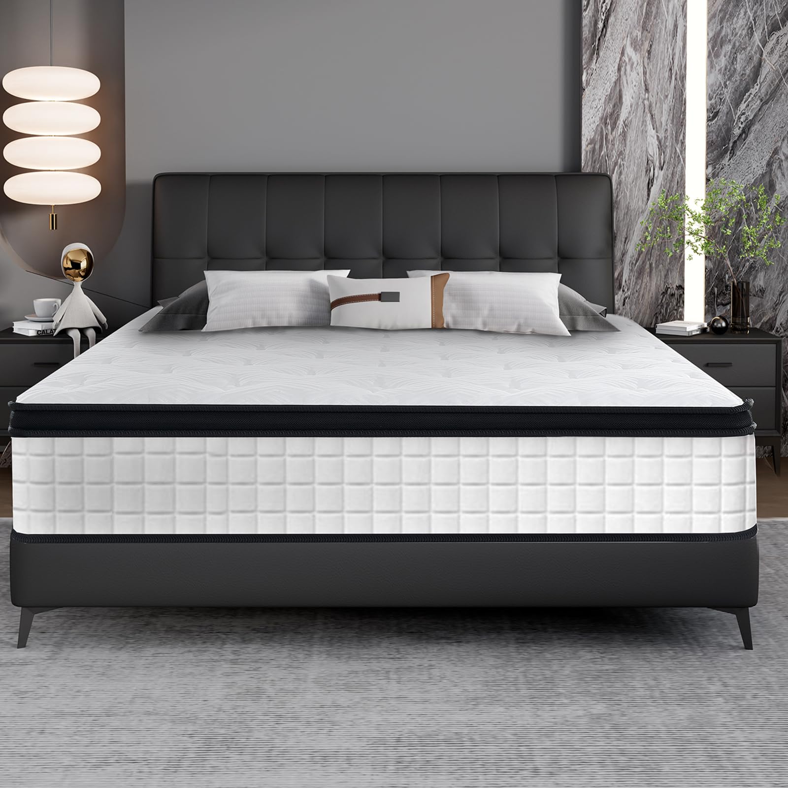 anwickjeff 12 Inch Queen Mattresses, Hybrid Mattress with Pocket Coil and Cooling Gel Memory Foam, CertiPUR-US Certified, Mattress in a Box (Queen+