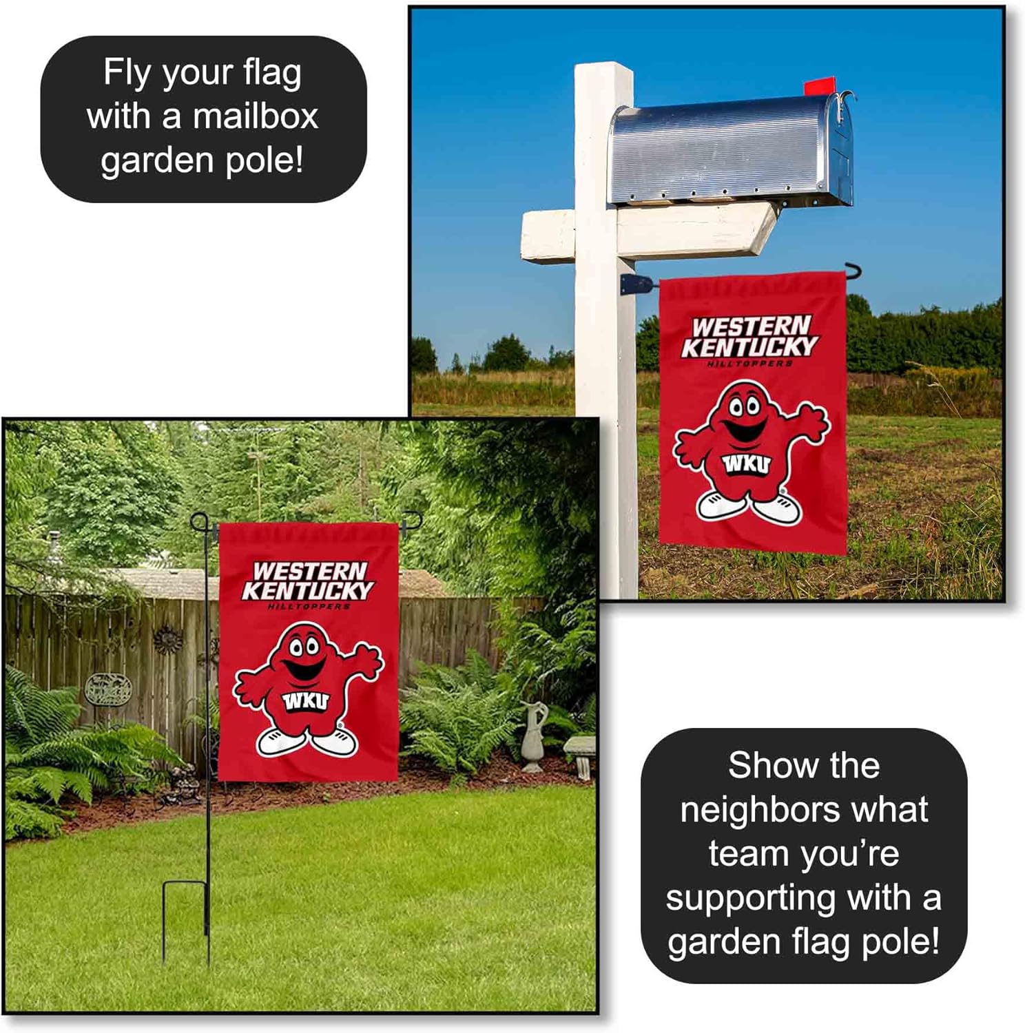 Western Kentucky Hilltoppers Big Red Mascot Garden Banner Flag