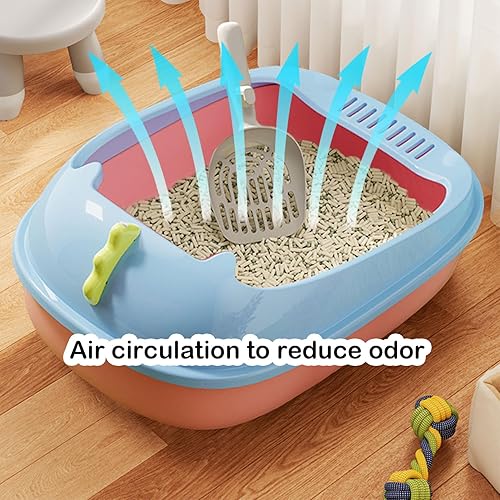 Miniatura 2 de RMNHPTK Caja de arena abierta para gatos, inodoro antisalpicaduras para gatos con cuchara tamizadora de arena para evitar fugas de arena, bandeja de