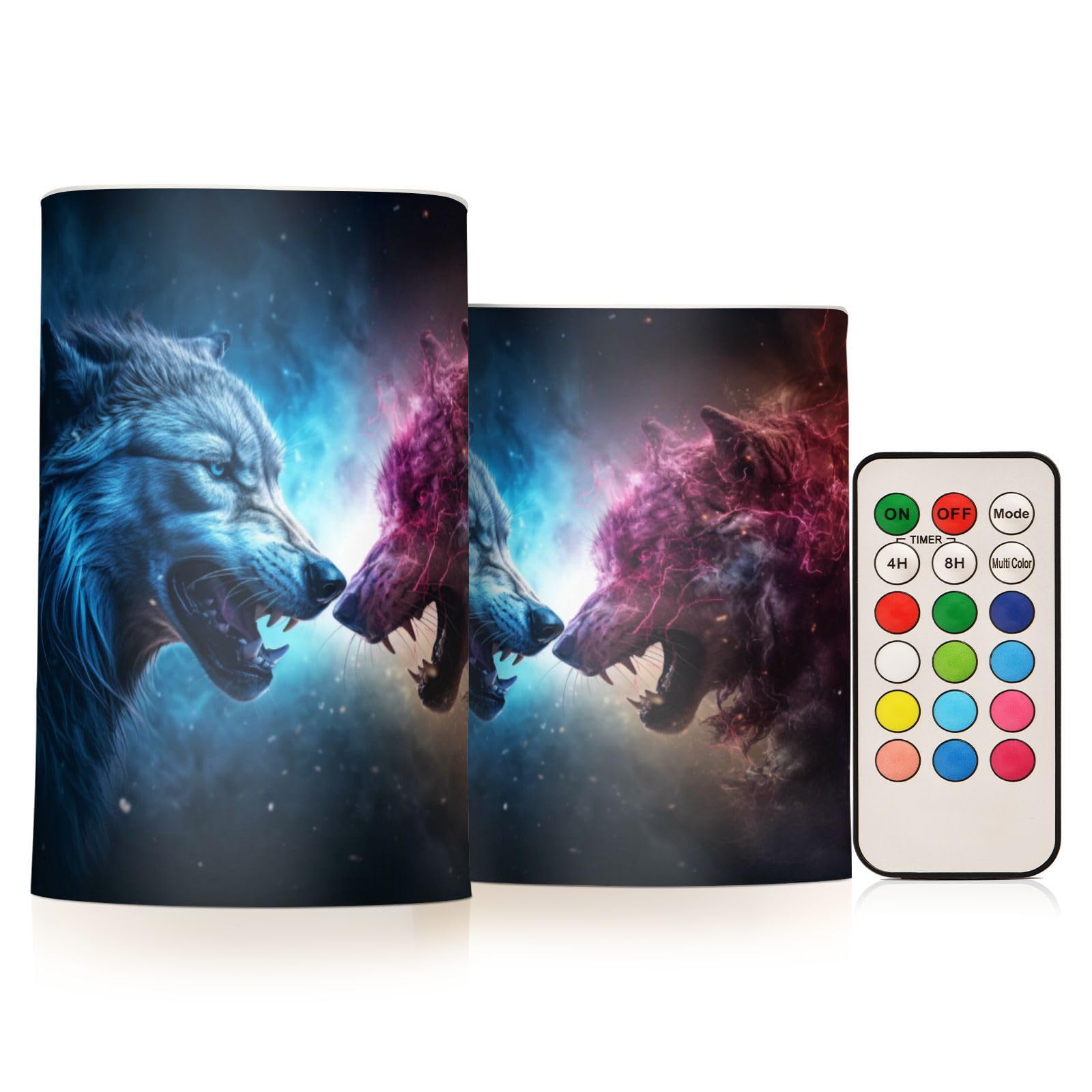 ALAZA Wolf (41) Flickering Flameless Candles Battery Operated with Remote Timer,Tea Light Candles LED Pillar Votive Candles Set of 2 for Outdoor Indoor Decorations