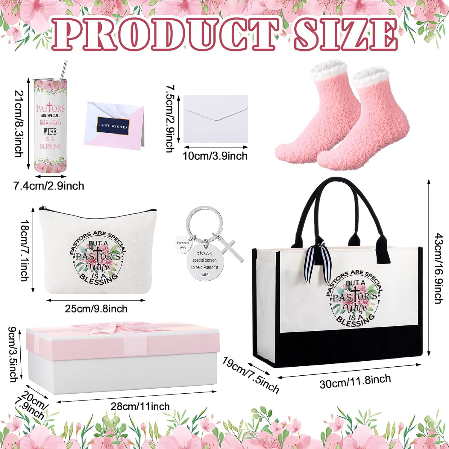 Geiserailie 8 Pcs Christian Pastor Wife Appreciation Gifts for Women Including Large Tote Bag Cosmetic Bags Tumbler Cup Plush Socks Metal Keychain Card and Envelope for Pastor's Wife Thank You Gifts - Image 2