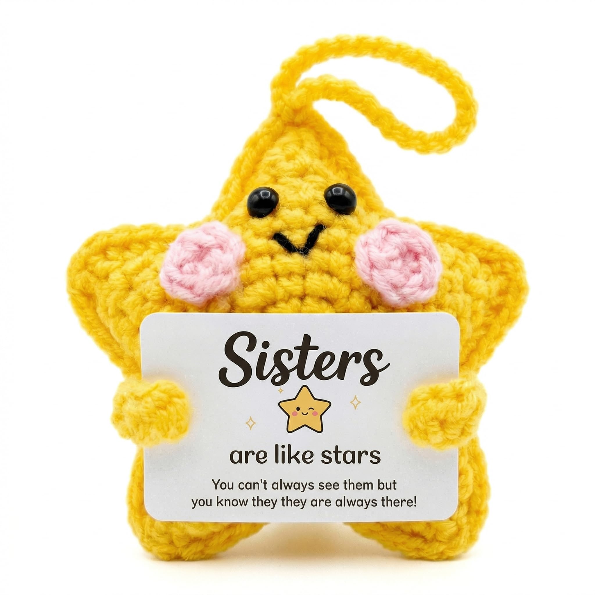 Sister Gifts Handmade Crochet Star Plush with Card – Sister Birthday Gifts, Cute Emotional Support Keepsake Gift, Positive Small Present, Heartfelt Keepsake, Friendship Gift
