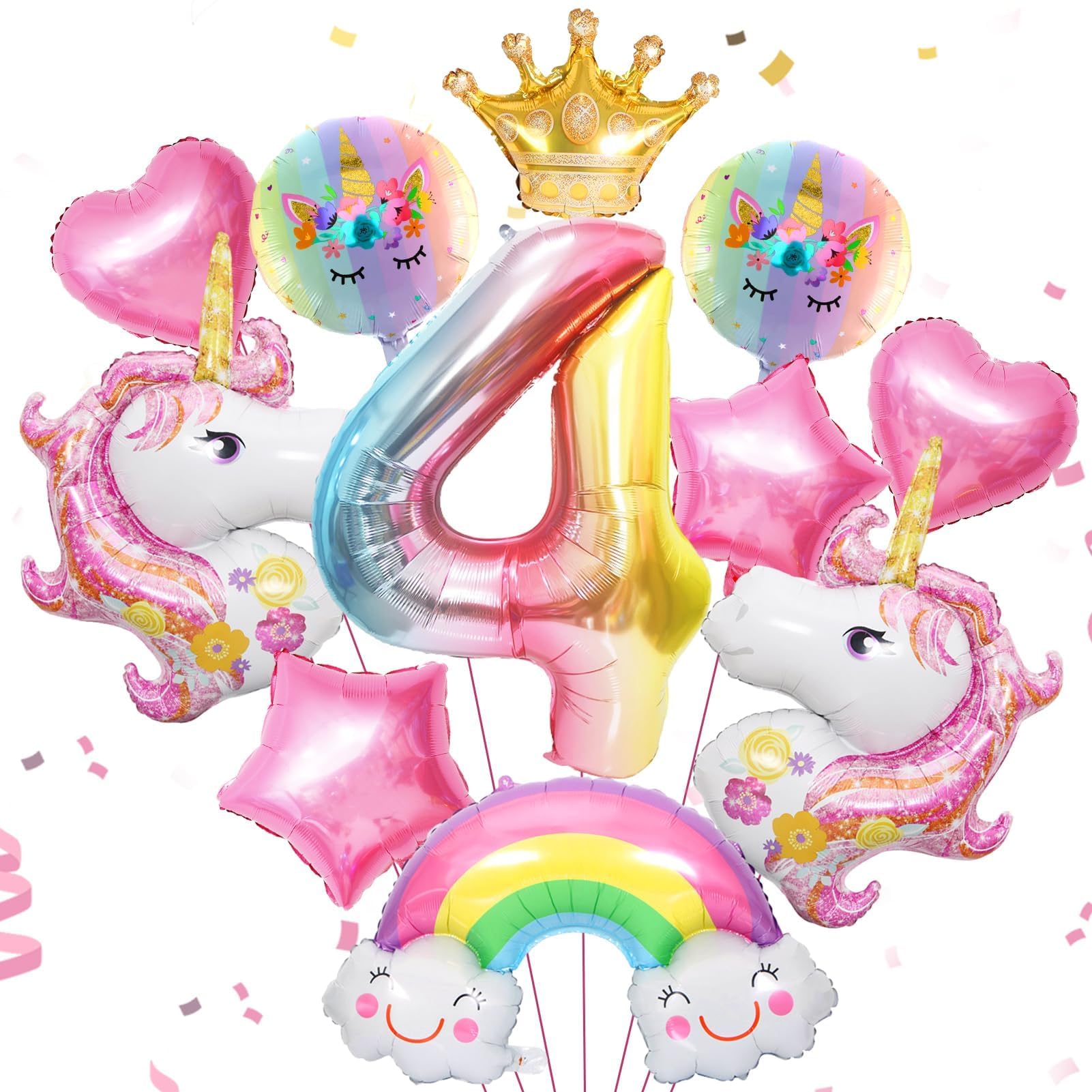 12 Stück Rosa Luftballon Einhorn Geburtstagsdeko 4 Jahre Mädchen Runde Folienballon Einhorn Kindergeburtstag Party Deko Mit Krone/Regenbogen/Stern/Herz/Band/Zahl Für Einhorn Thema Festival Party