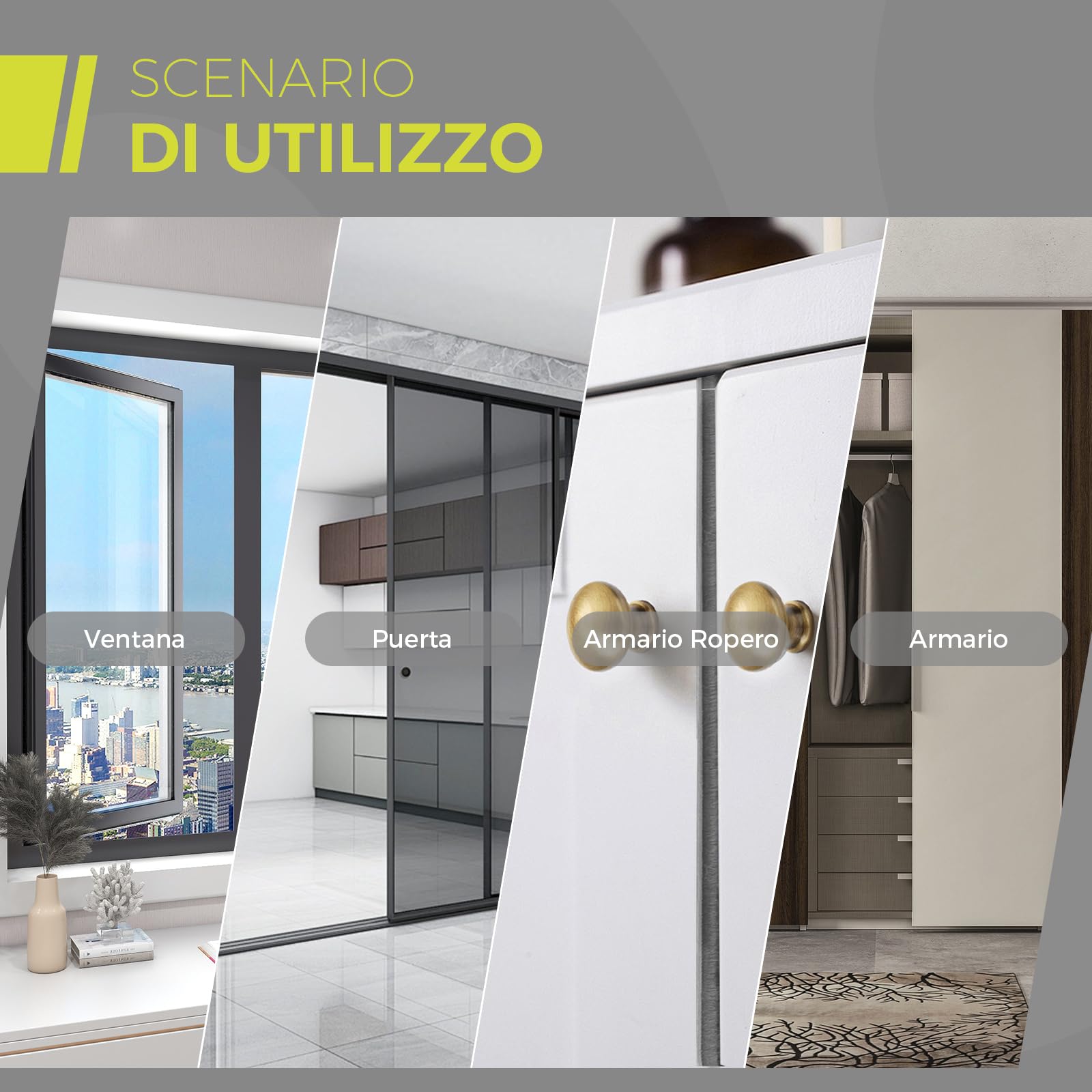 6 m Guarnizione Spazzola, 9 mm (L) x 9 mm (S) Guarnizione a Spazzola Autoadesiva, Antipolvere, Antivento, Riduzione del Rumore, Paraspifferi Spazzola Per Porte, Finestre, Armadi - Grigio