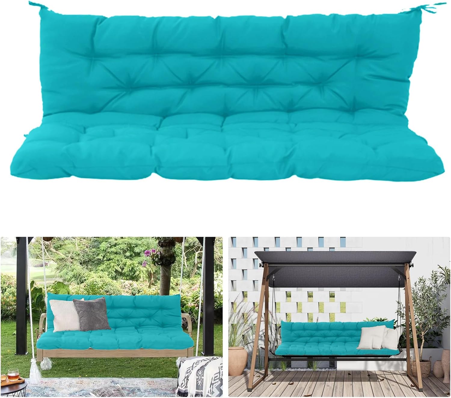 70in Swing Cushion Replacement, Thick Garden Bench Seat Cushion with Backrest, Sofa Seat Cushion Cover, Waterproof Mattress for Indoor Outdoor Bench for 2-3 Seater (Lake Blue, 40x70in)