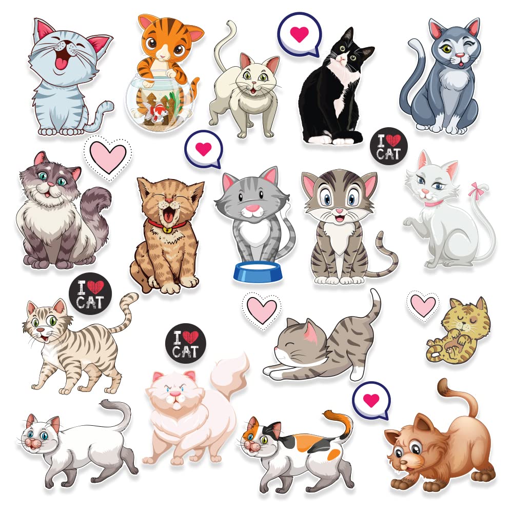 Pack of 17 Cute Kawaii Cat Vinyl Stickers for Waterbottles, Desk, Phone, Skateboard Etc. Packwith® #P3713
