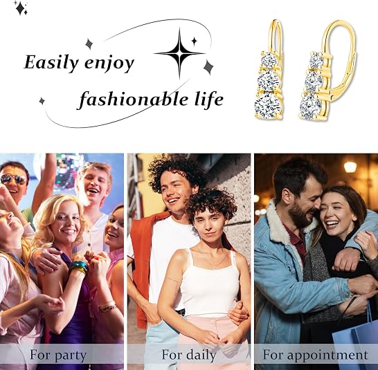 VIKILEE Bar Zirkonia Ohrringe Aus 925er Silber – Elegante Creolen Mit Glitzeranhänger Für Damen