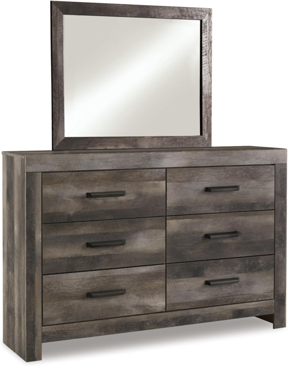 Signature Design by Ashley Wynnlow Urban Smooth-Gliding 6-Drawer Dresser and Mirror with Safety Stop, Gray