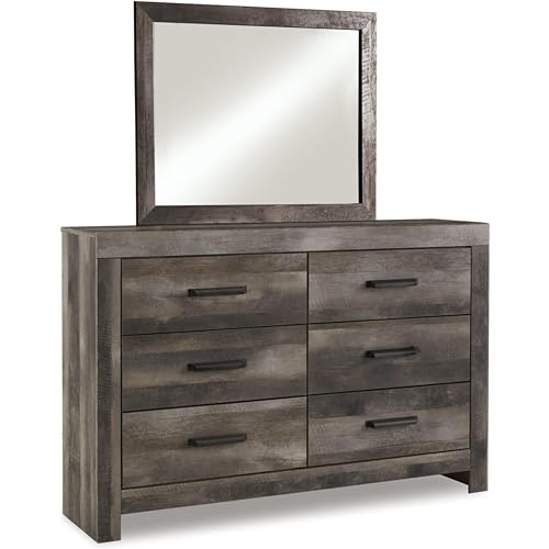 Signature Design by Ashley Wynnlow Urban Smooth-Gliding 6-Drawer Dresser and Mirror with Safety Stop, Gray