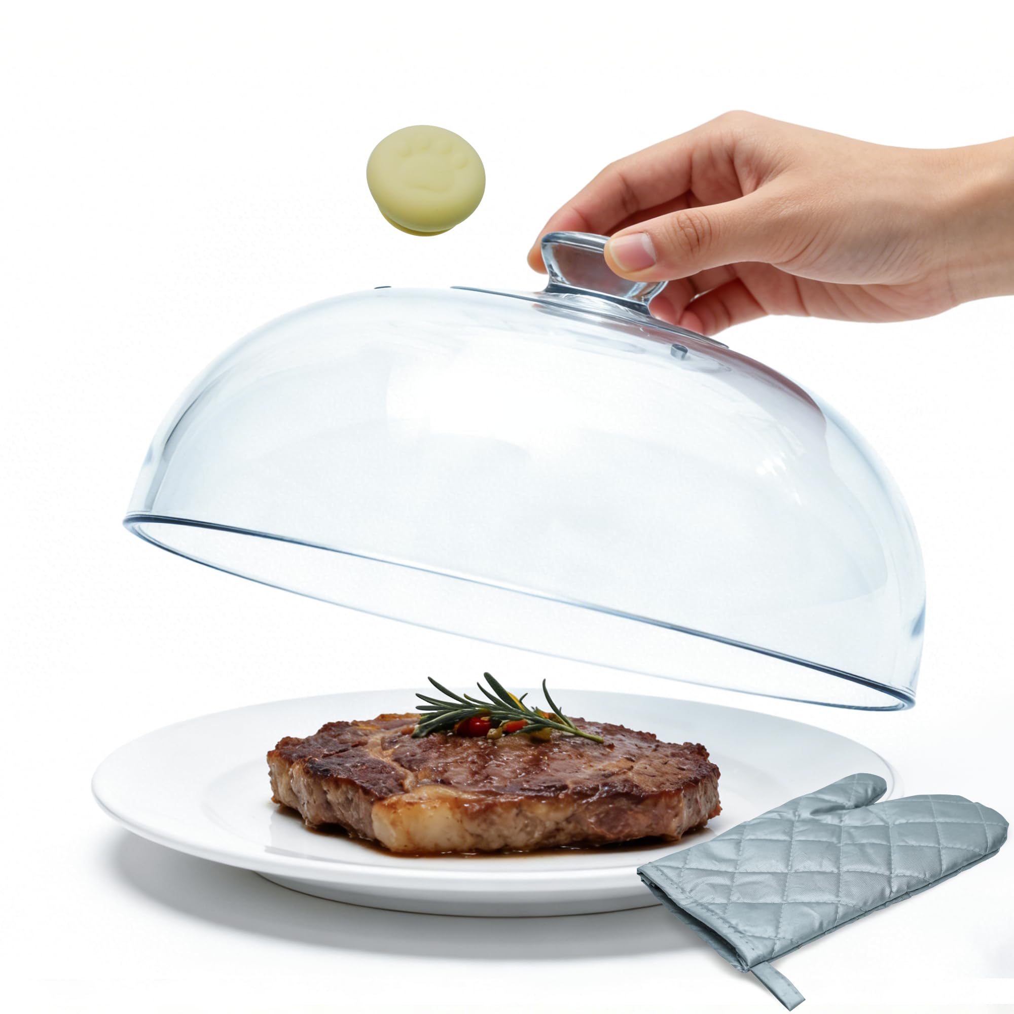 Glass Microwave Splatter Cover for Food, 10 Inch, One-Piece Integrated Handle Dome Design, Heavy-Duty Food Guard with Heat-Resistant Silicone Anti-Scald Cap, BPA-Free, Dishwasher Safe