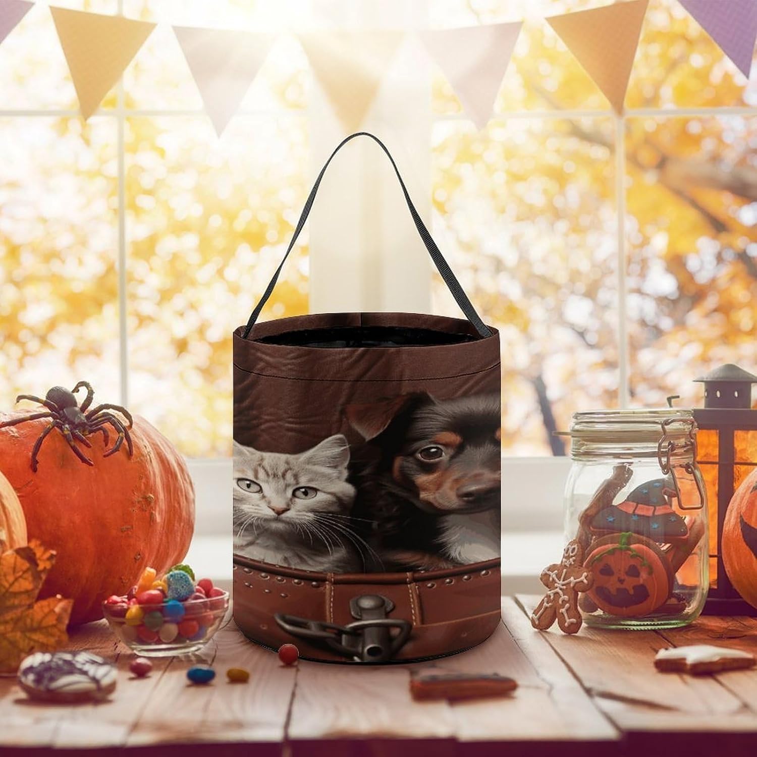 LLUTSNTH Cat And Dog Halloween Tote Treat Bag for Trick Or Treat image 5