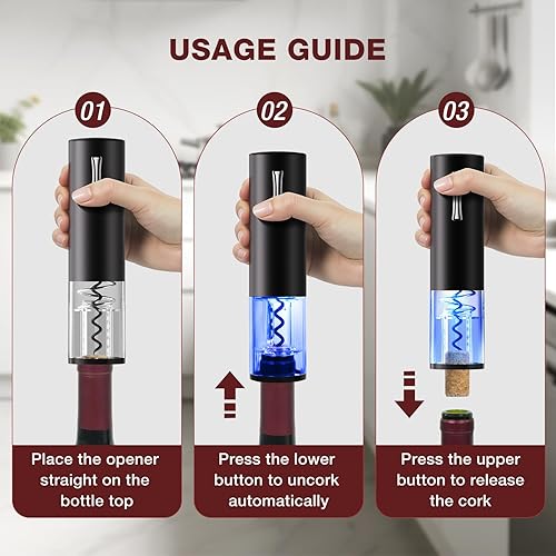 Miniatura 8 de Juego de abridor de vino eléctrico recargable con base de carga, juego de regalo de vino 7 en 1 con cortador de lámina, vertedor aireador, 2 tapones