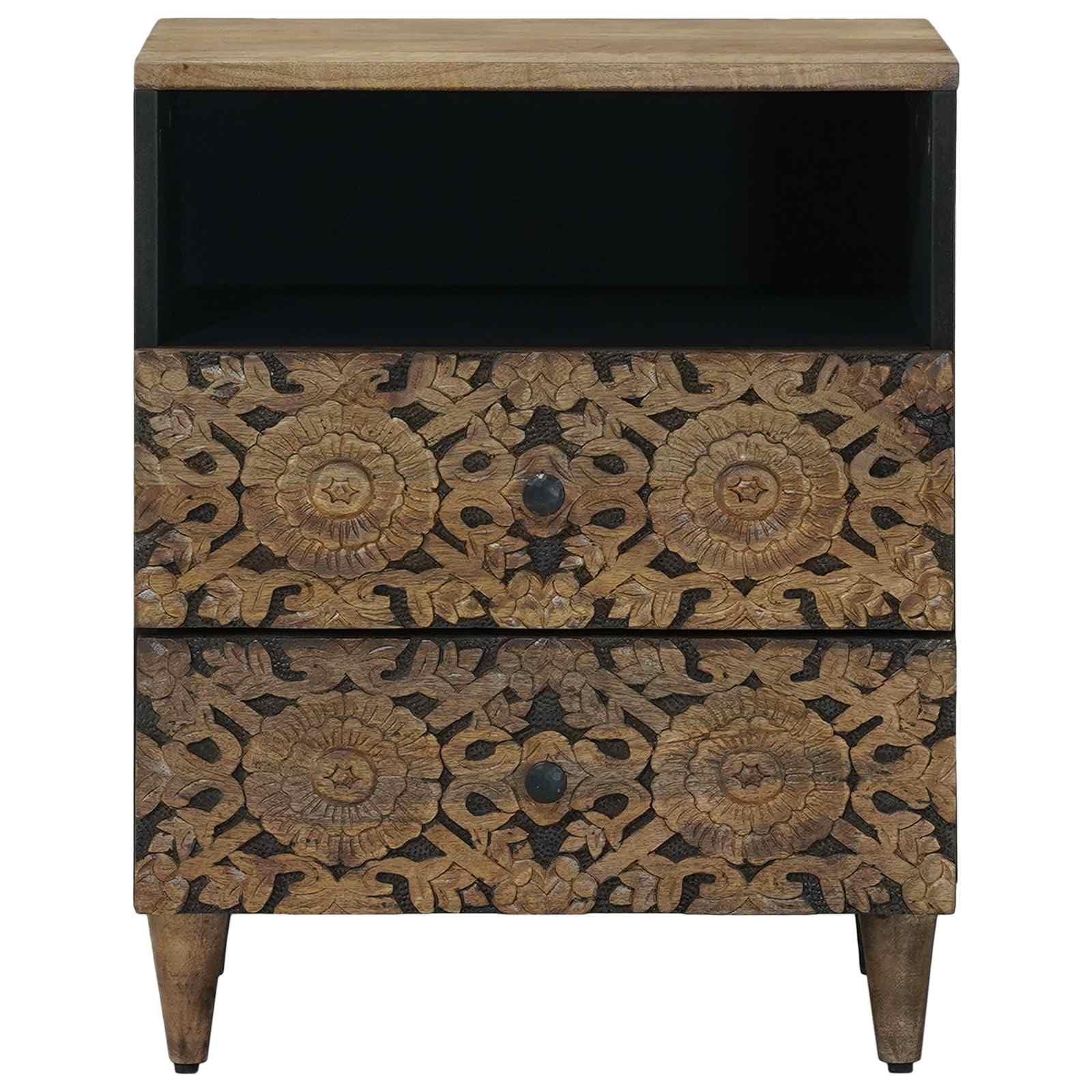 Mobiletto da letto in legno di mango massello marrone con 2 cassetti 50 x 33 x 60 cm, comodino versatile salvaspazio per camera, soggiorno, ufficio e ingresso