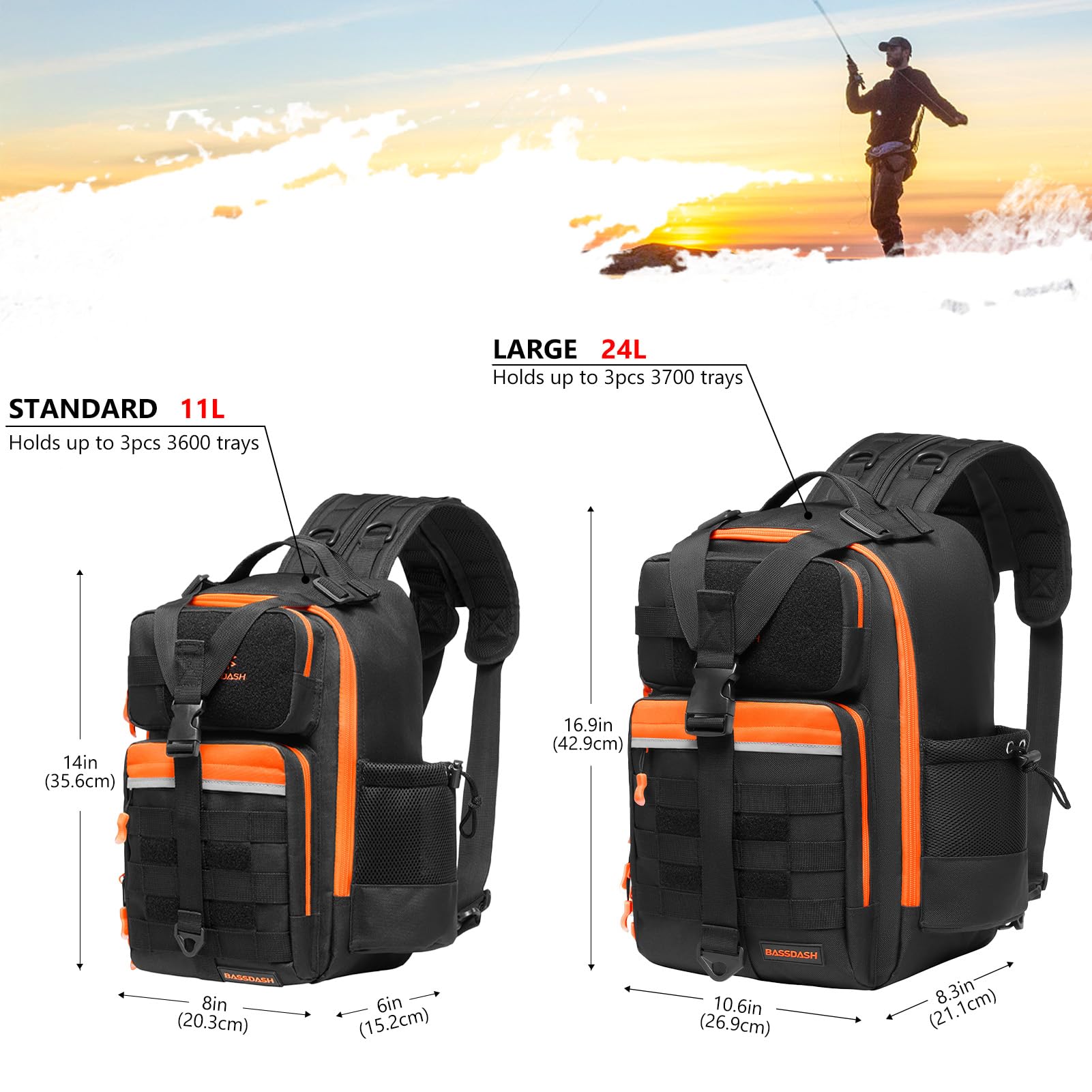 Bassdash Sac à Dos de Pêche Convertible avec Support de Canne à Pêche, Sac de Rangement de Matériel Tactique Ajustable et Résistant à l'eau FP07