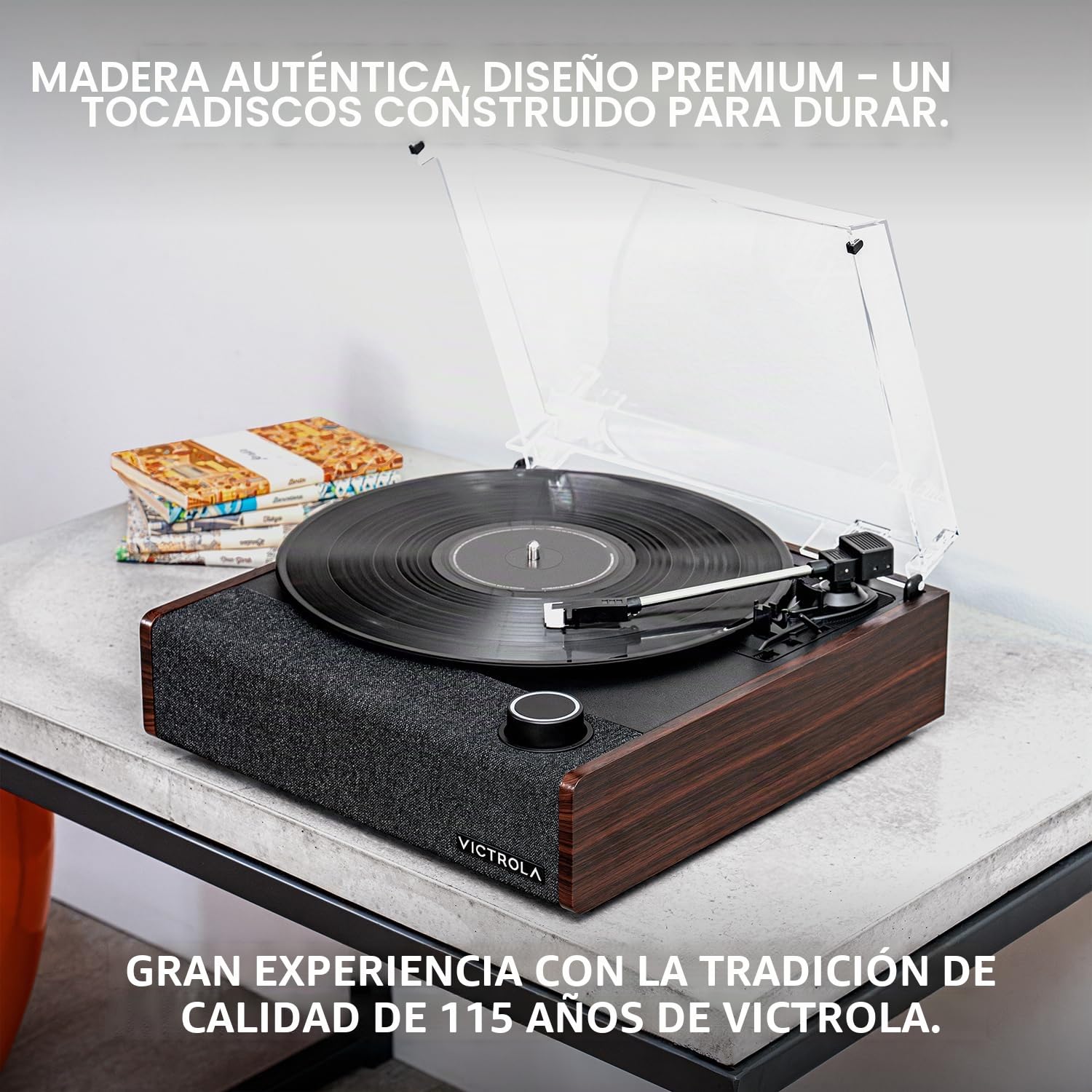 Tocadiscos Victrola Eastwood II con Altavoces – Bluetooth 5.1 y tecnología Vinyl Stream, Tocadiscos de Vinilo de 3 velocidades de Estilo Vintage, cápsula Audio Technica AT-3600LA (Roble)