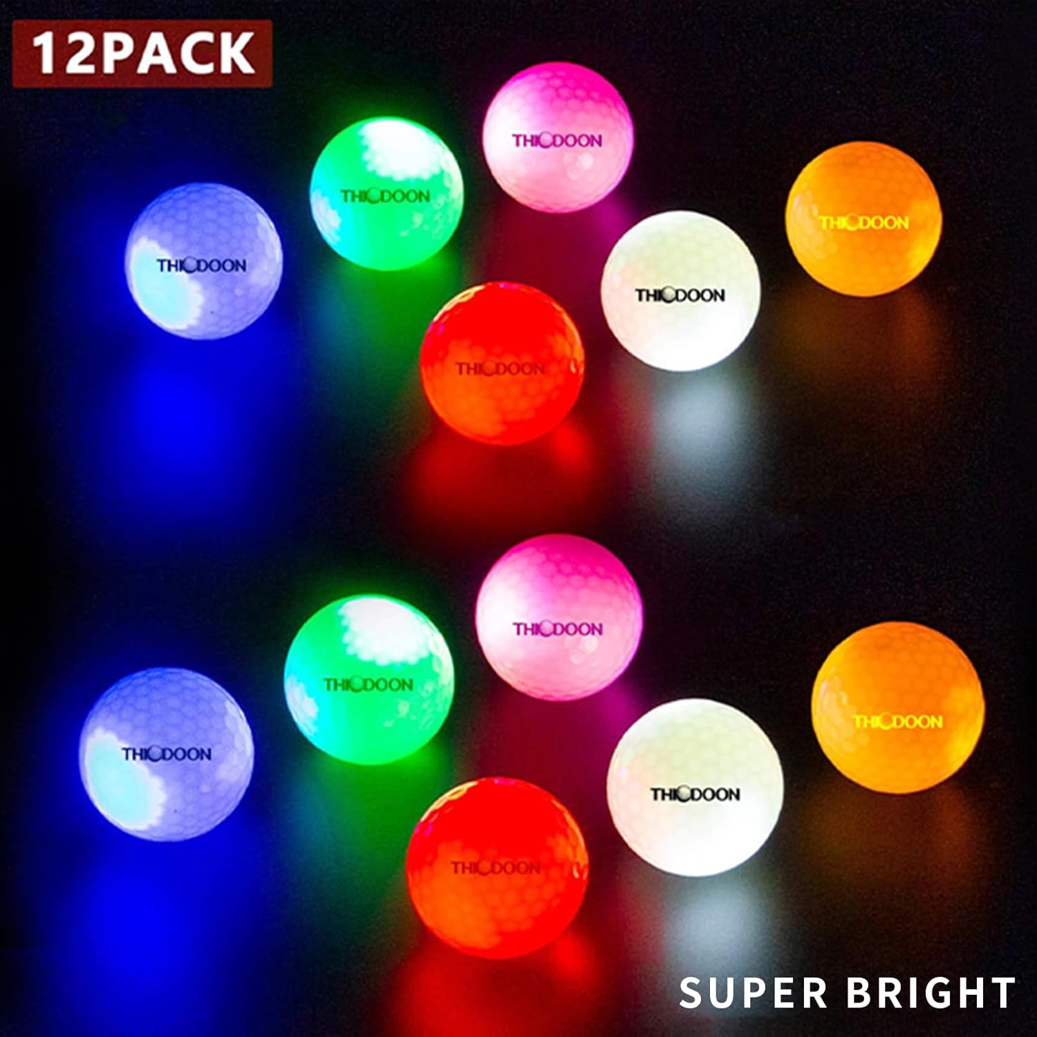 THIODOON Glow in The Dark Golf Balls Light up Led Golf Balls Night Golf Gift Sets for Men Kids Women 6 Pack (6 Colors in one)