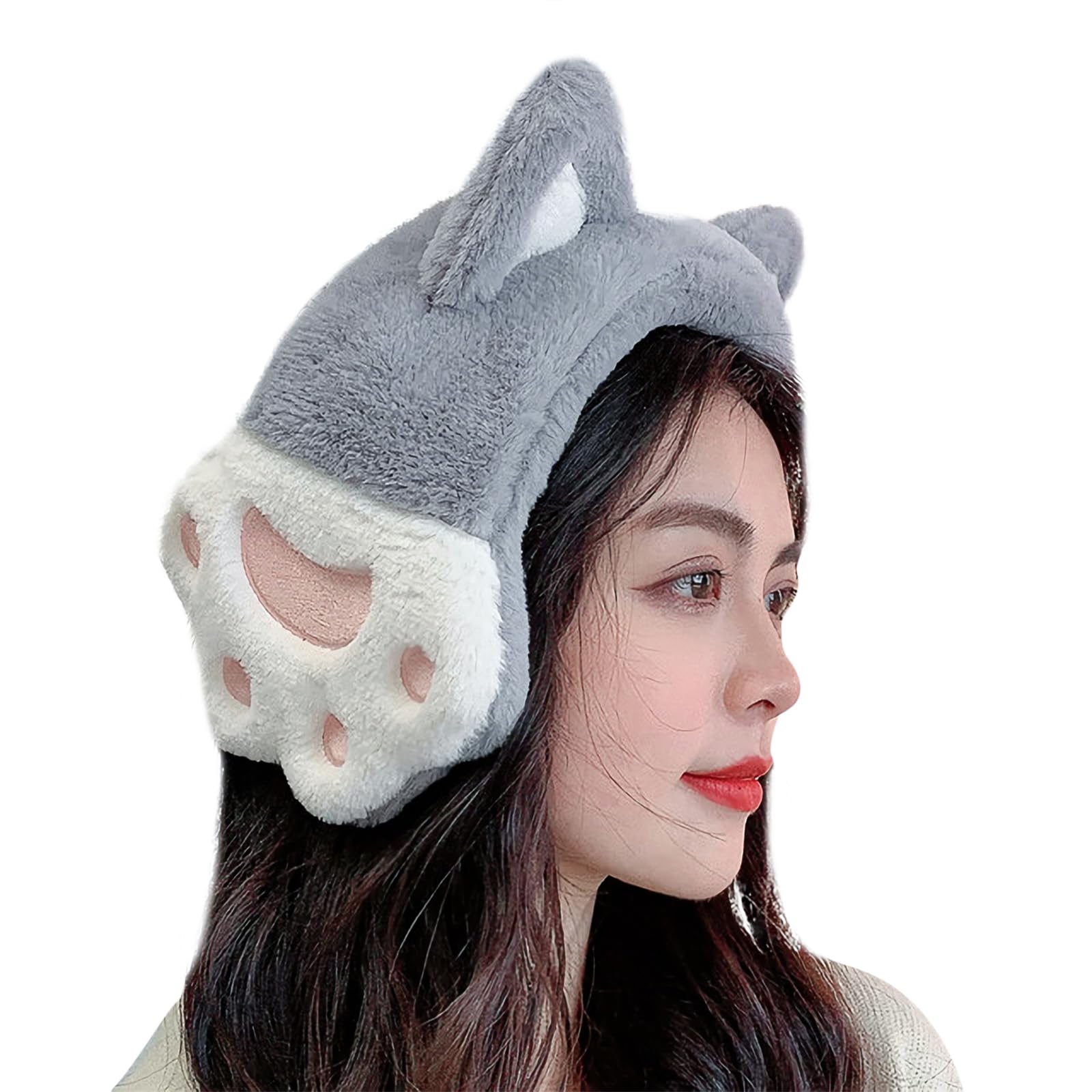 Winter Ear Warmer Cute Cat Outdoor Warm Earmuffs Faux Furry Winter Ear Muffs Warm Ear Covers Fur Adjustable Winter Earmuffs Headband Ski Ear Warmer for Women Girls One Size