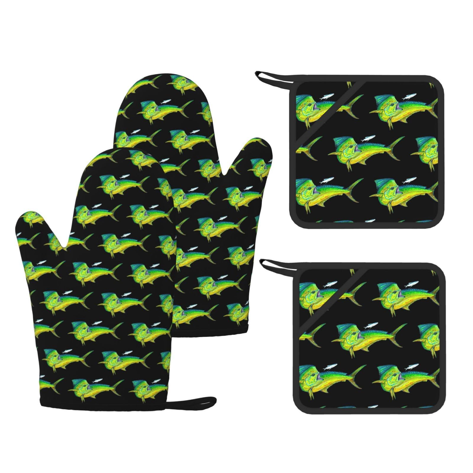 Gants de cuisine résistants à la chaleur Green Fish et coussinets antidérapants pour le four