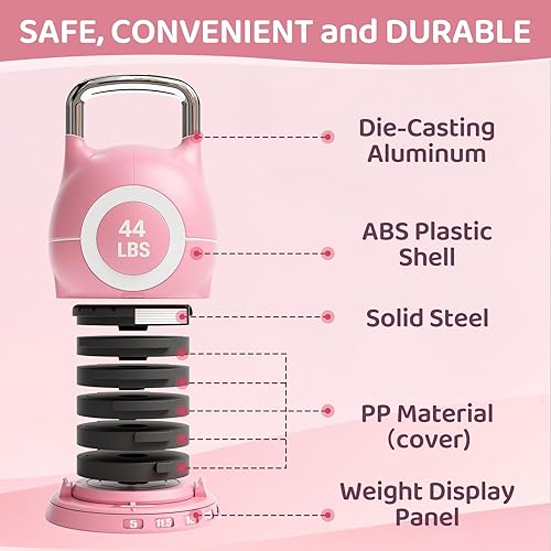 Miniatura 7 de LIFERUN Juego de pesas rusas ajustables pesas rusas 7 en 1, elige 22.5 libras o 44 libras, dial de peso de cambio rápido y bloqueo de seguridad,