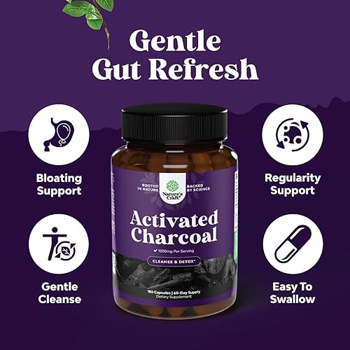 Miniatura 3 de Natures Craft Píldoras de carbón activado desintoxicación y limpieza - Cápsulas purificadoras de coco con 1200 mg por porción para aliviar