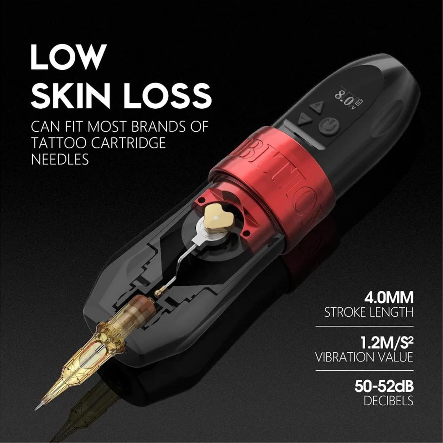 Tattoo Machine Pen Kit Rotary Tattoo Battery Pen Portable Power Pack 1950mAh RCA Tattoo Cartridge Body Art Makeup Tattoo Beginners,A red