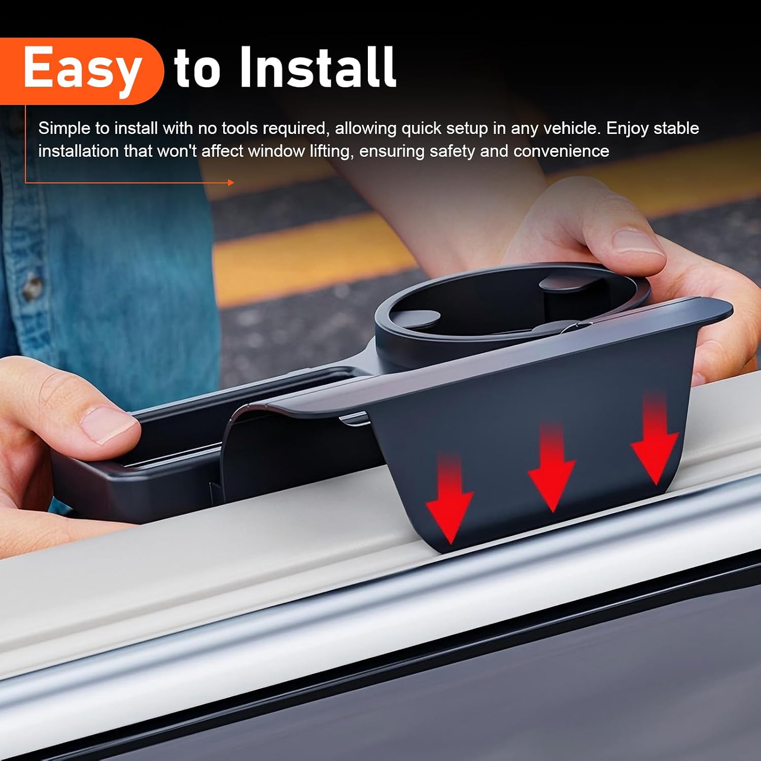 Car Window Storage Organizer, Multifunctional Cup Holder & Phone Slot & Storage Tray, Side Door Insert Hanging Rack, Universal Interior Organizer for Most Cars (Black)