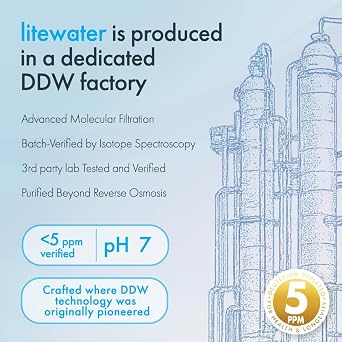 Litewater 5 ppm Deuterium Depleted Bottled Water (DDW) - Pure & Clean Natural Water - Immediate Boost of Energy for Athletes & Outdoor Lovers (12 Pack)