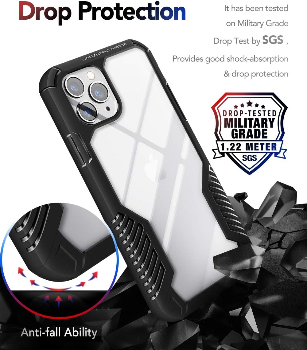 MOBOSI Vanguard Armor Designed for iPhone 11 Pro Case, Rugged Cell Phone Cases, Heavy Duty Military Grade Shockproof Drop Protection Cover for iPhone 11 Pro 5.8 Inch 2019, Matte Black