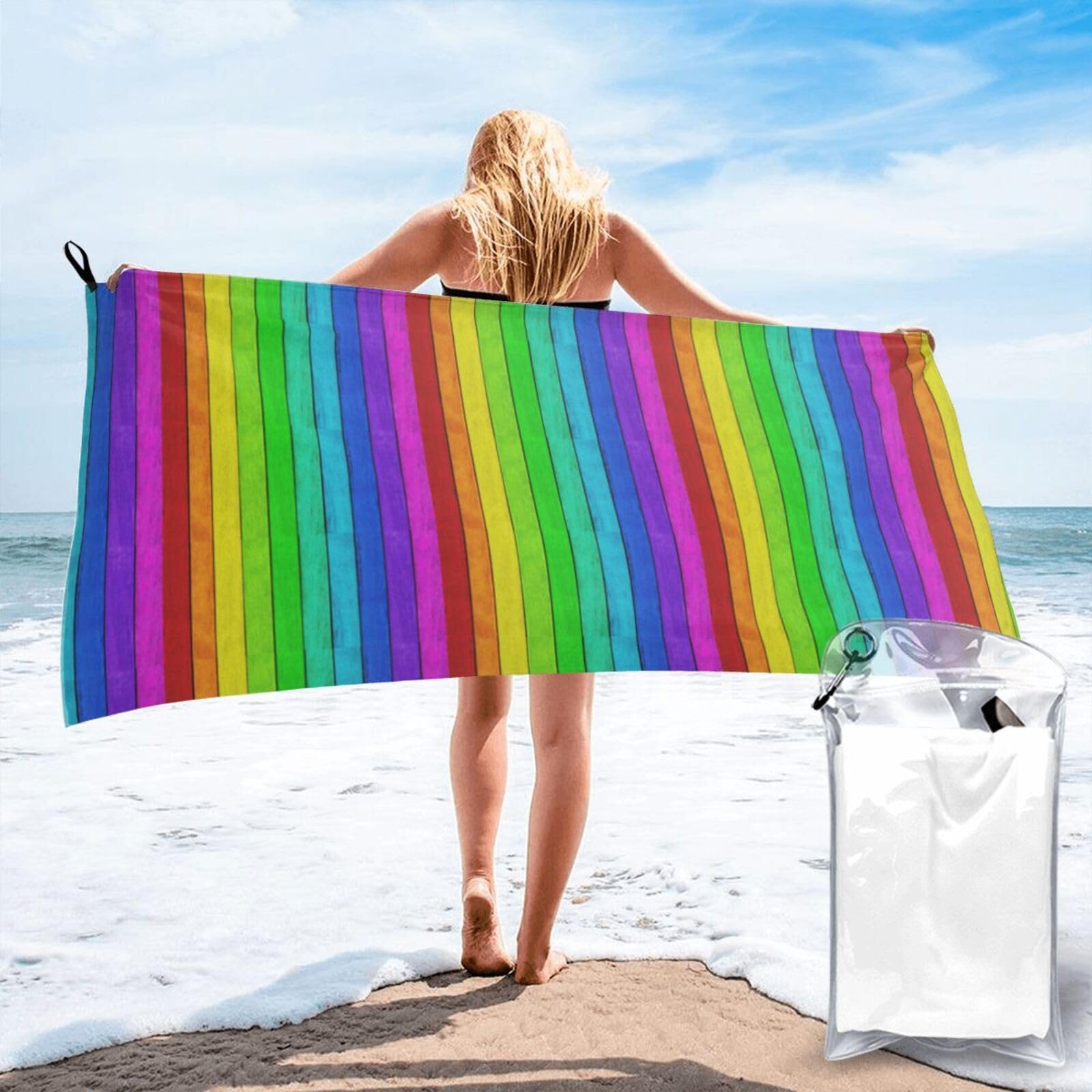 JBJGKHLP Rainbow Colored Wood Background Print Quick Dry Portable Towel For Beach Camping Hiking Yoga Fitness Outdoor Adventures