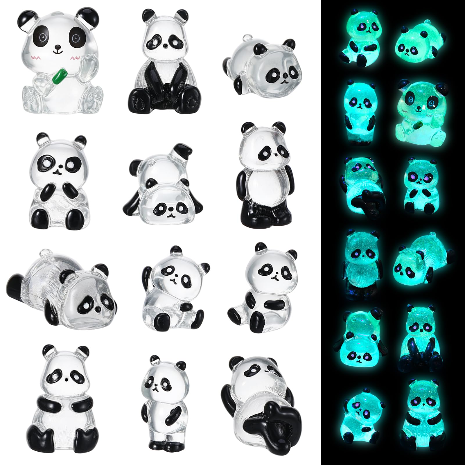 GSrenyu 12 Pcs Mini Panda Figurines Tiny Resin Luminous Mini Resin Animals