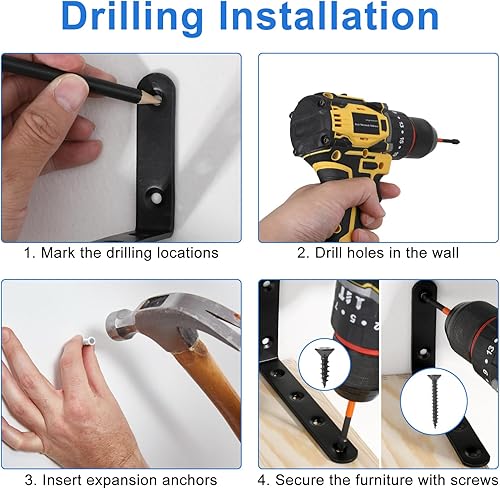 Miniatura 7 de Paquete de 4 anclajes de pared para muebles, anclajes antipunta, correas de seguridad antipunta para montaje seguro en pared de armarios