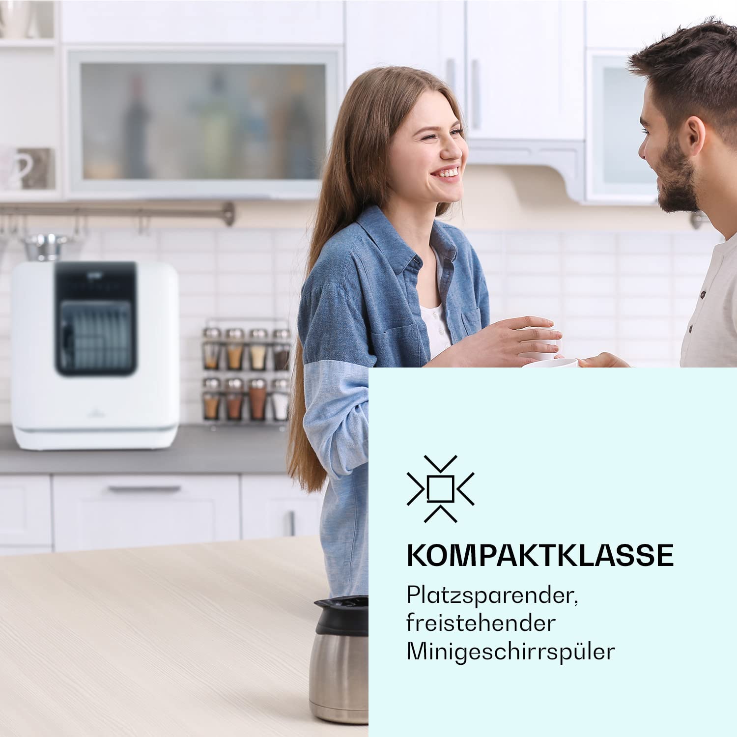 Klarstein Mini-Geschirrspüler für 3 Gedecke, Leiser Einbau-Geschirrspüler Klein mit 7 Spülprogrammen, Kleiner für Zuhause Büro Camping, Mini mit Wasseranschluss