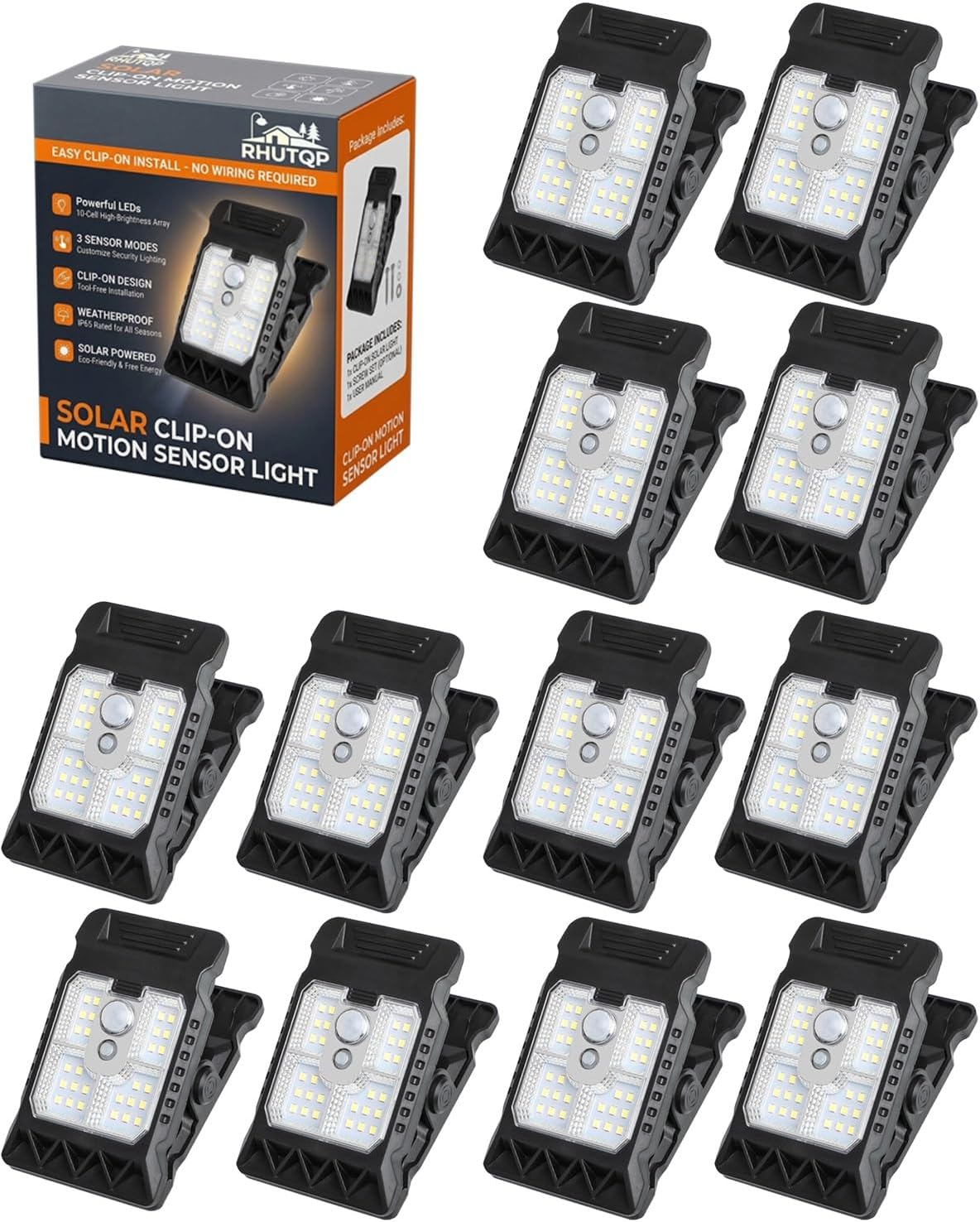 Clip on Solar Lights Outdoor, IP65 Waterproof Solar Clip Light with Motion Sensor, 3 Modes, Portable Outdoor LED Camping Light for Fence, Deck & Garden, Garage, Home Emergency