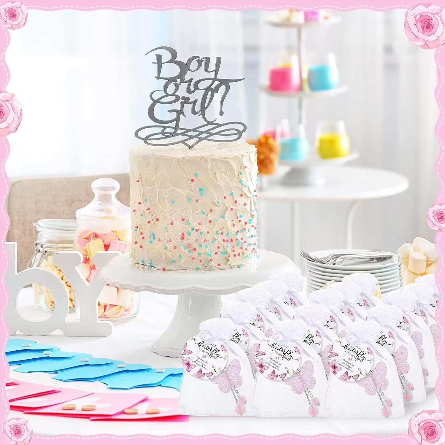 50Set Butterfly Party Favors Keychain with Thank You Kraft Tags for Butterfly Theme Birthday Party Wedding Bridal Supplies