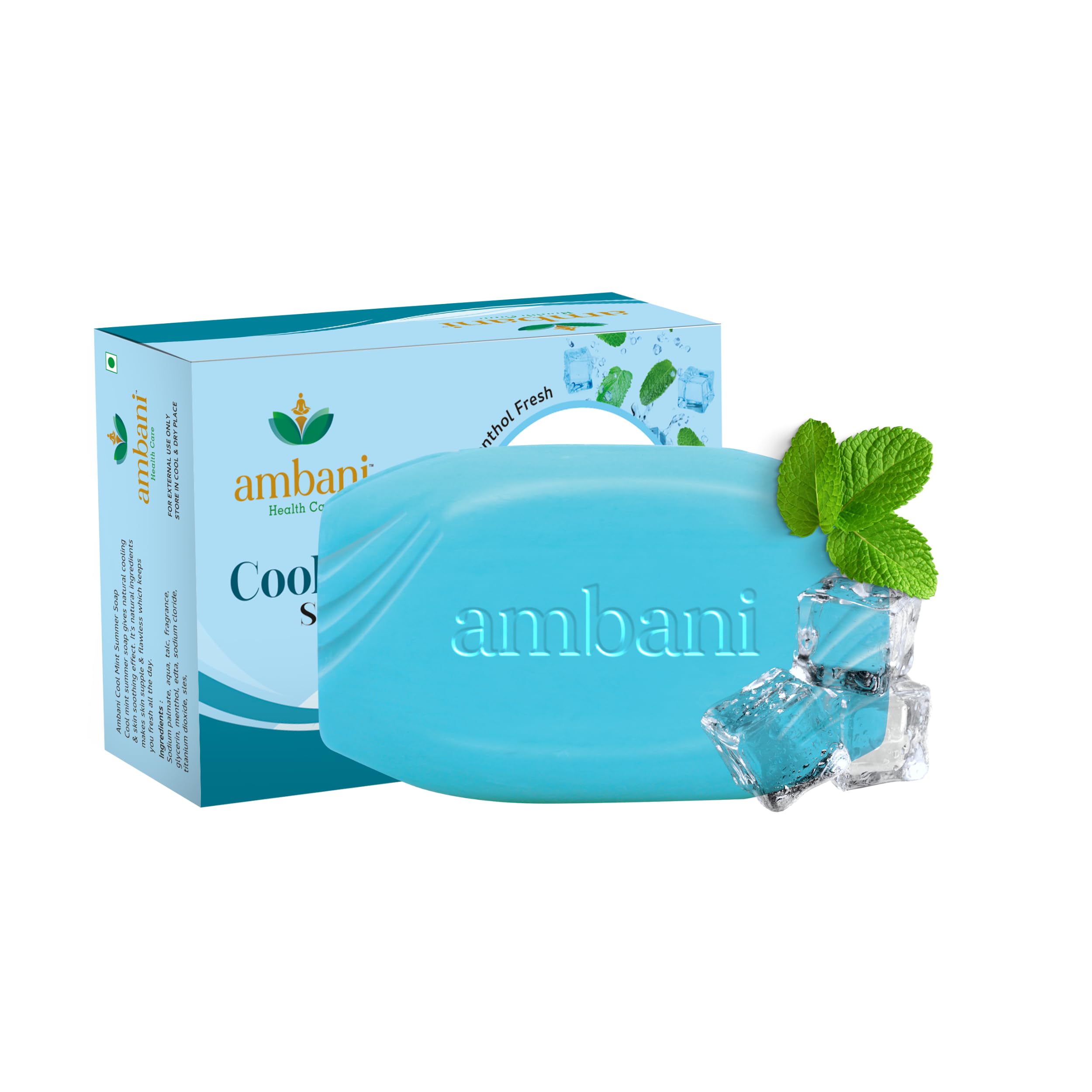AMBANI HEALTH CARE Cool Mint Soap I Natural Herbal Handmade Bathing Bar I Cooling & Soothing Effect on Skin with Menthol Fresh I Moisturising Skin & Deep Cleansing I for All Skin Types (Set of 1)