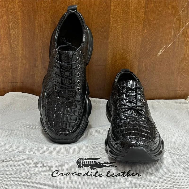 Authentic Real Crocodile Skin Men's Black Cushioned Sneakers Genuine Exotic Alligator Leather Male Soft Lace-up Walking Shoes3