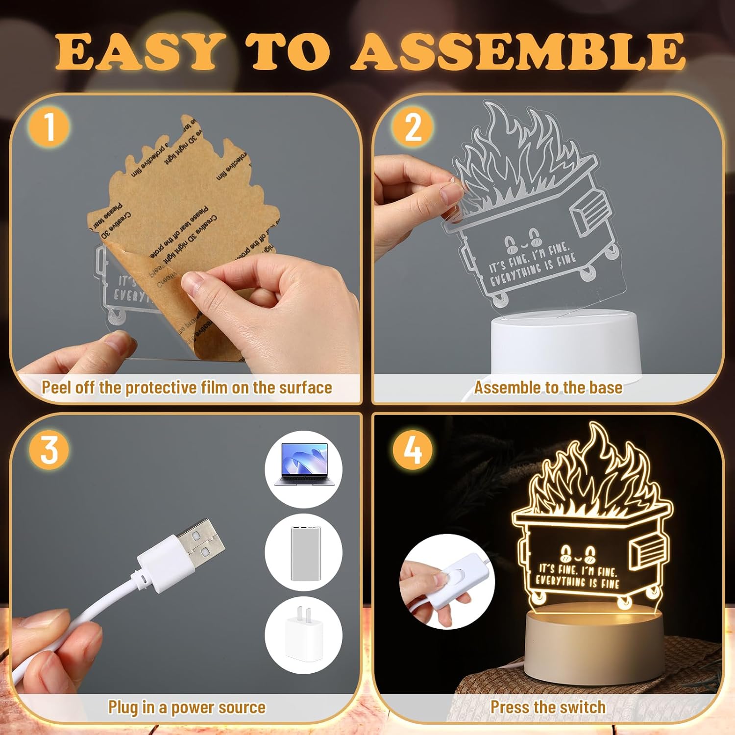 Cinnvoice 12 Pcs Dumpster Fire Desk Light First Responders Month Appreciation Gifts for Employee Bulk Acrylic Dumpster LED Night Light Desk Accessories for Nurse Teacher Team Coworker Decor