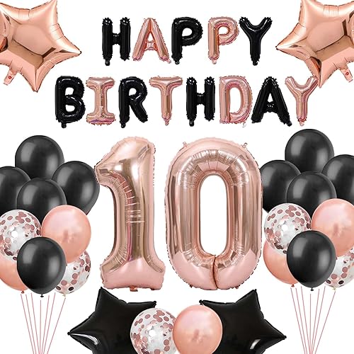 Decoraciones de cumpleaños número 10 para niñas, pancarta de cumpleaños de 10 años, globos de papel de aluminio de estrella con el número 10, globo