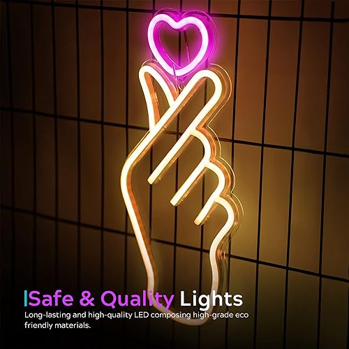 Miniatura 4 de Letreros de neón de corazón de dedo  Pulgar de corazón surcoreano novedoso LED de neón para fanáticos del K-pop y K-drama, símbolo coreano de amor