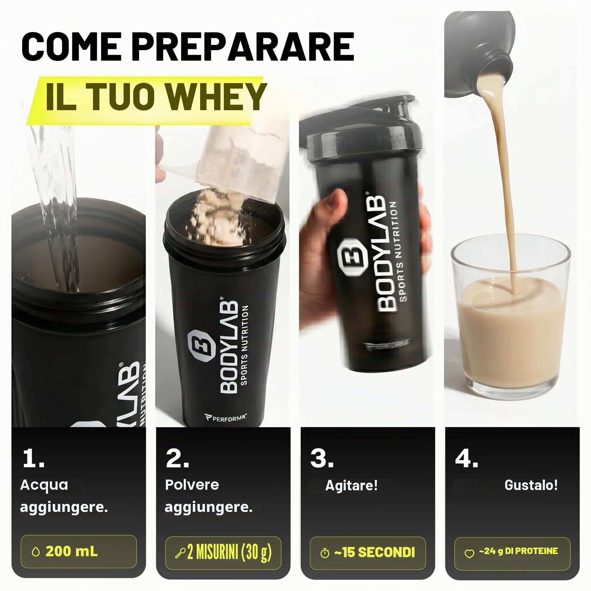Bodylab24 Whey Protein Powder Doppio cioccolato 2kg, proteine per muscoli più forti, whey può promuovere la costruzione dei muscoli, con 80% di proteine, senza aspartamee