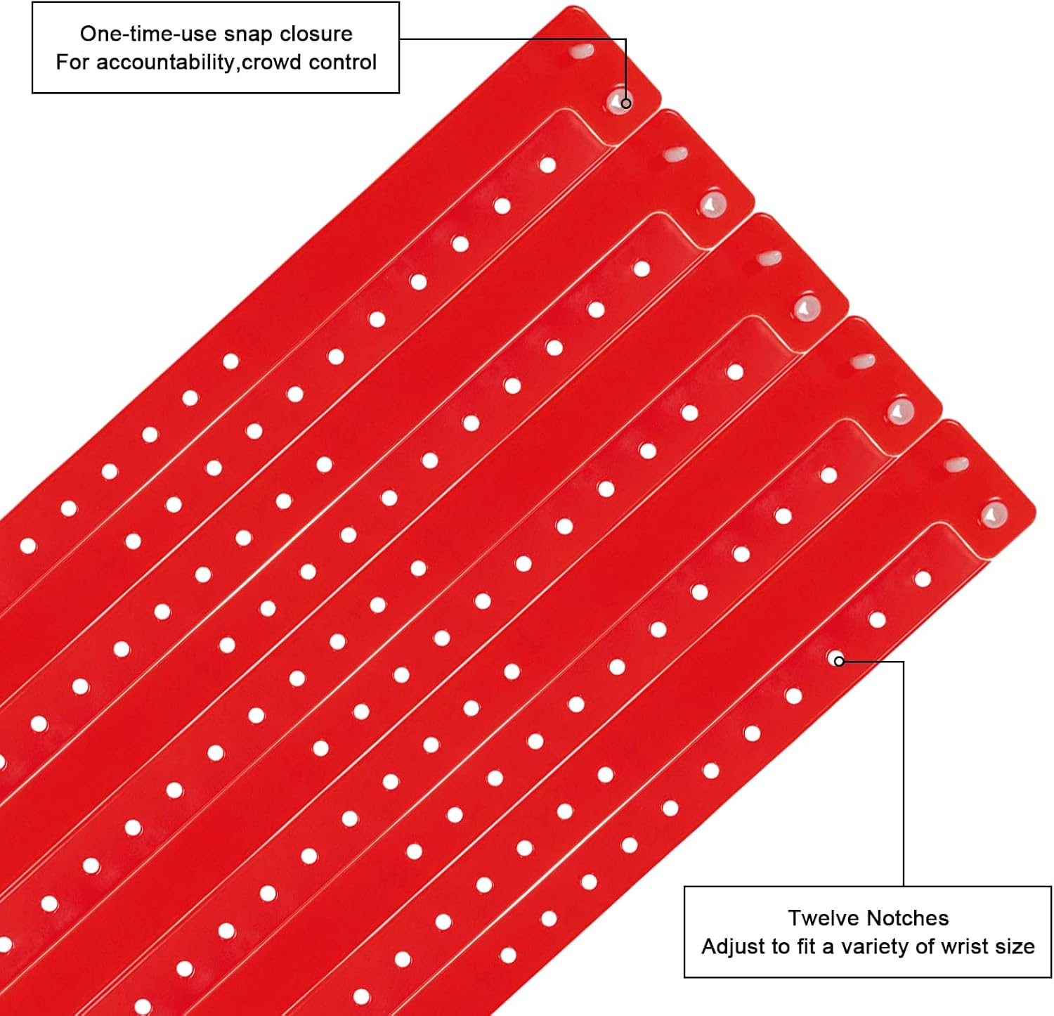 Red Plastic Wristbands-500 Pack Colored Identification Wristbands for Events, Waterproof Lightweight Security Vinyl Wristbands for Party Concert Club Festival Entrance Admission