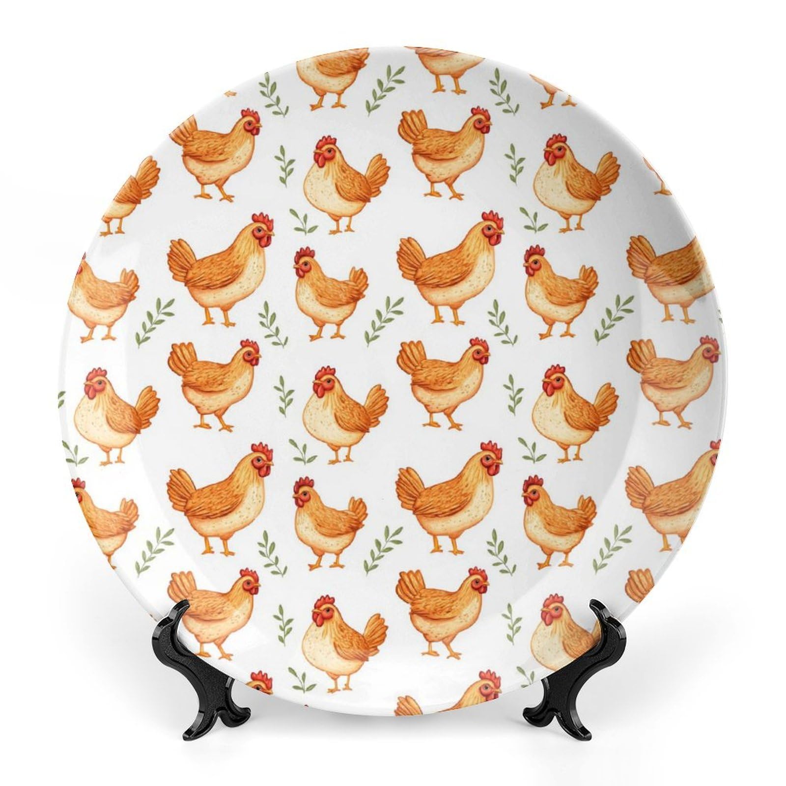 DULAHR Cute Chicken Bone China Decorative Plate Ceramic Decorative Plate Home Wall Decor with Vertical Stand Decorative Plates
