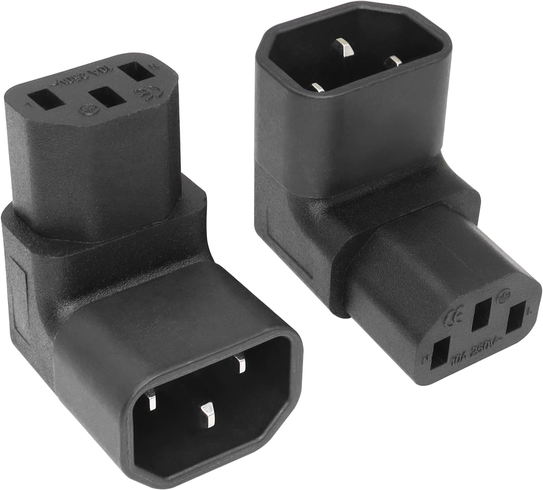 YACSEJAO IEC 320 Male C14 to 90 Degree Down Right Angled C13 Power Extension Adapter, 2PCS
