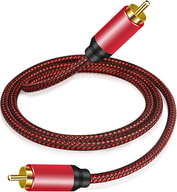 Digital Coaxial Audio Cable 1M,1RCA Male to 1RCA Male Subwoofer Cable Nylon Braided RCA Video Cable for Subwoofer, Home Theater, HDTV, Hi-Fi Systems (1M)