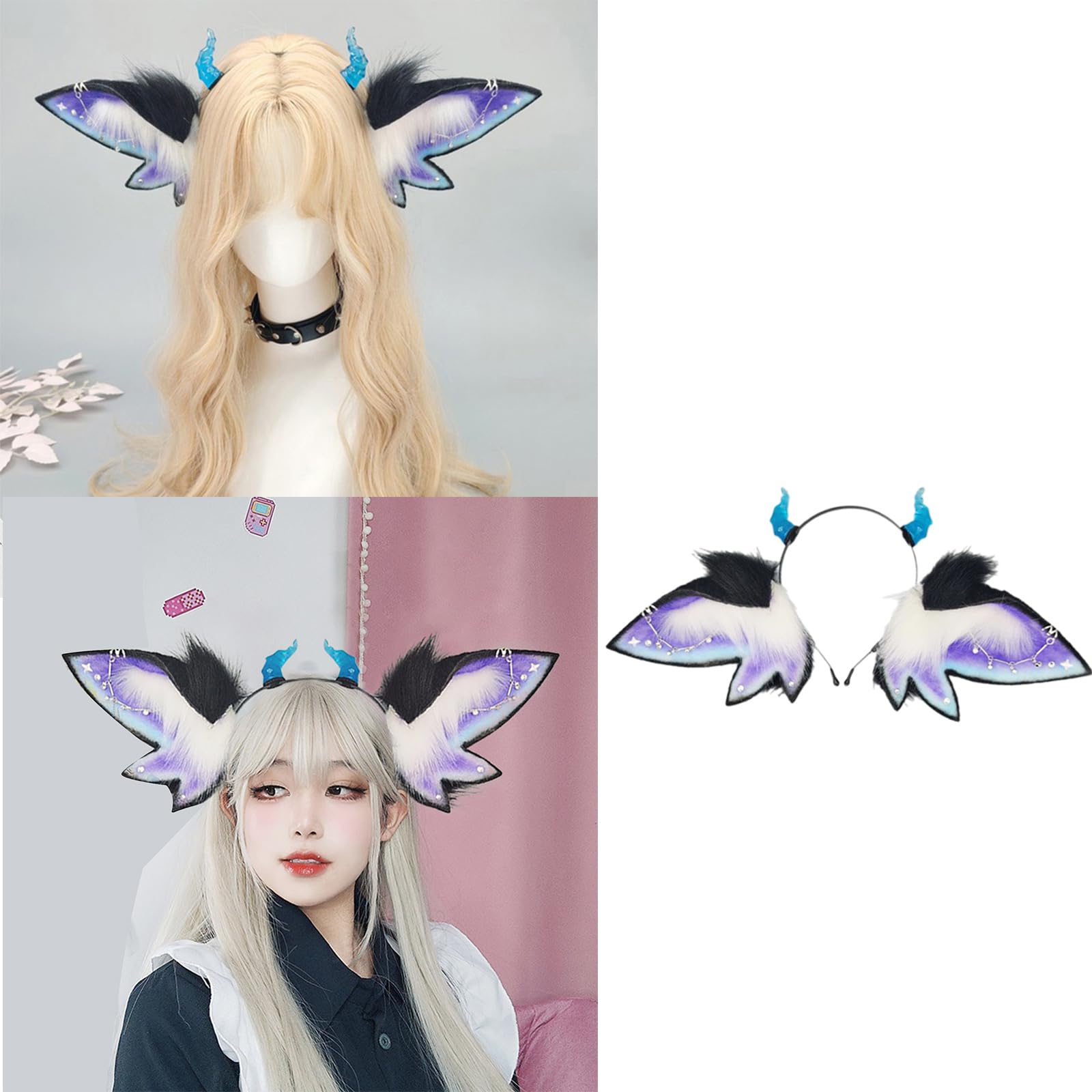 Diadema con orejas de animales de peluche, cómoda diadema étnica para fiestas de cosplay, fiestas y festivales de música, gorro de felpa suave