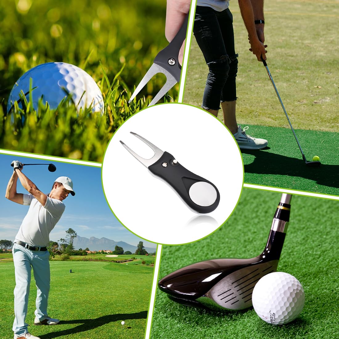 Golf Reparatur Pitchgabel,Edelstahl Golf Divot Multifunktion Tool avec Pop-up-Bouton et Ball Marker, Switchblade Golf Pitchgabel Accessoire de Golf Portable pour Club Golf Sports en Plein Air