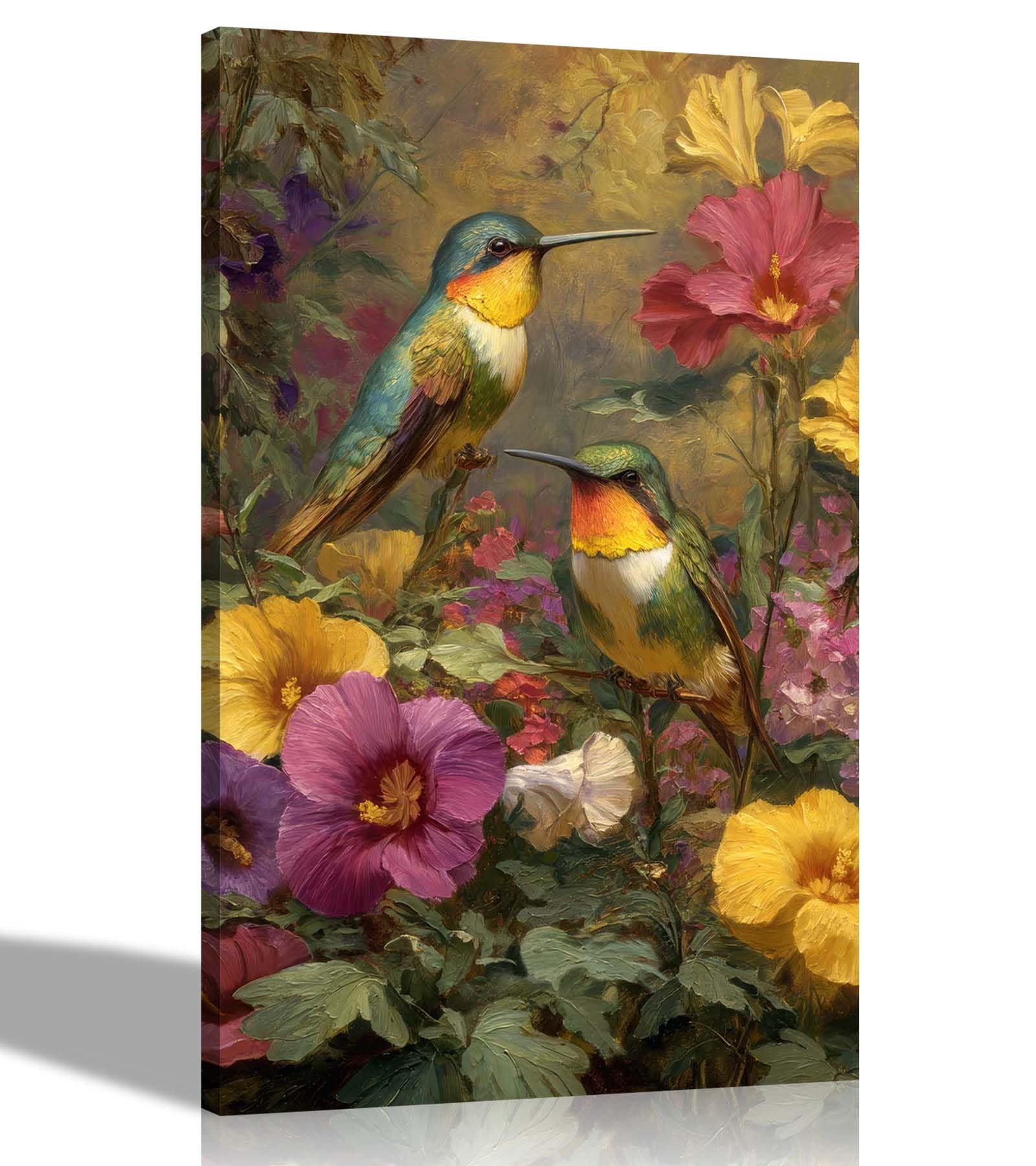 Artley Prints Humming Birds Flower Garden - Humming Birds Exotic Flowers Colourful Canvas Wall Art For Living Room, Bedroom, Hallway Prints Bird Pictures 51 X 35Cm (20 X 14 Inches)