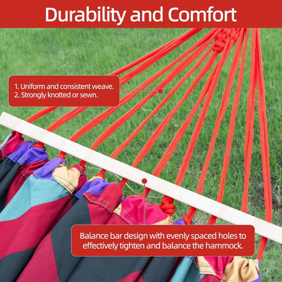 Double Hammock 9.5FT Extra Large Hammock with Carrying Bag - 2 Persons Hammock Portable Hanging Camping Bed for Patio, Backyard, Porch, Outdoor and Indoor Use - Soft Cotton, 290x145cm